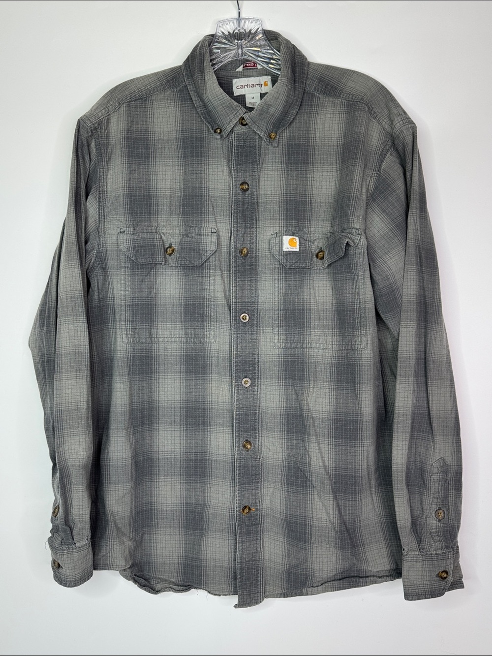 Carhartt 104142 029 Relaxed Fit Button Down Gray Shirt Size Medium